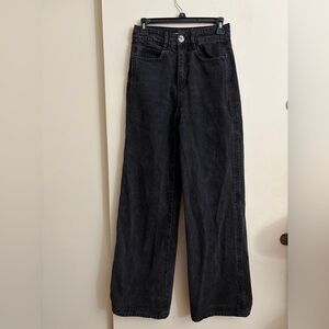 Zara Wide Leg Jeans Black High Waisted Size 4